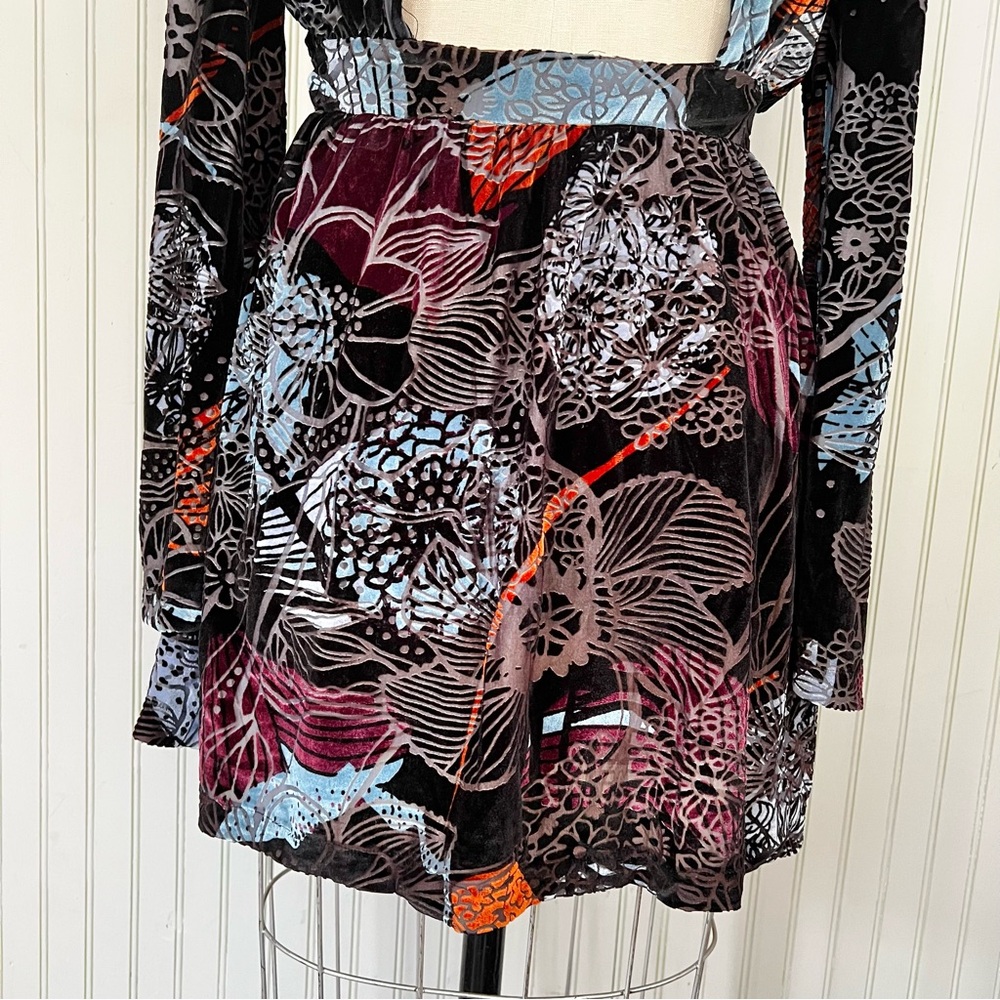 Free People Burnout Velvet Mock Neck Open Back Floral Mini Dress - Picture 7 of 10